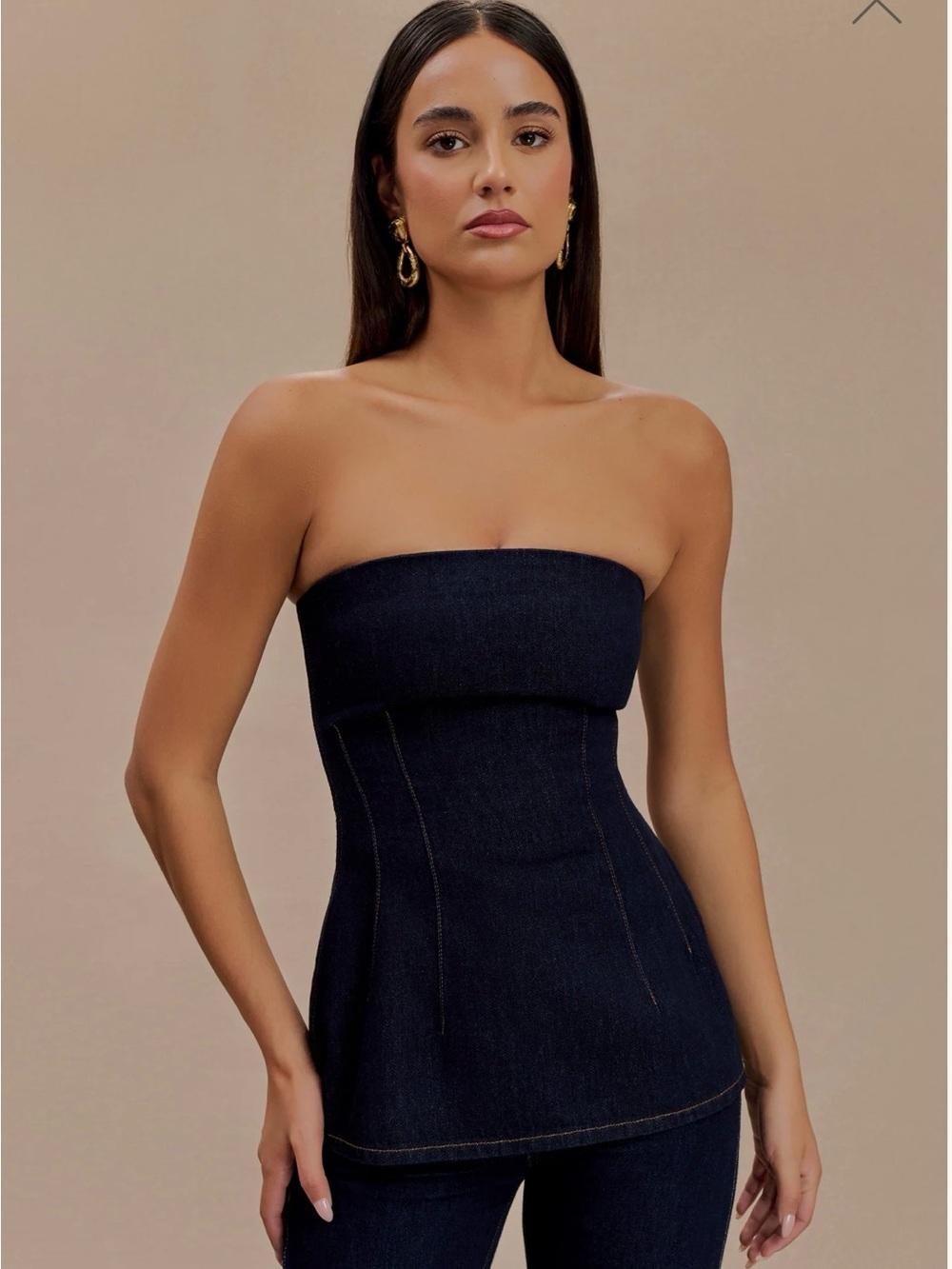 Meshki Madelyn Strapless Longline Denim Top Indigo Blue Size XL
